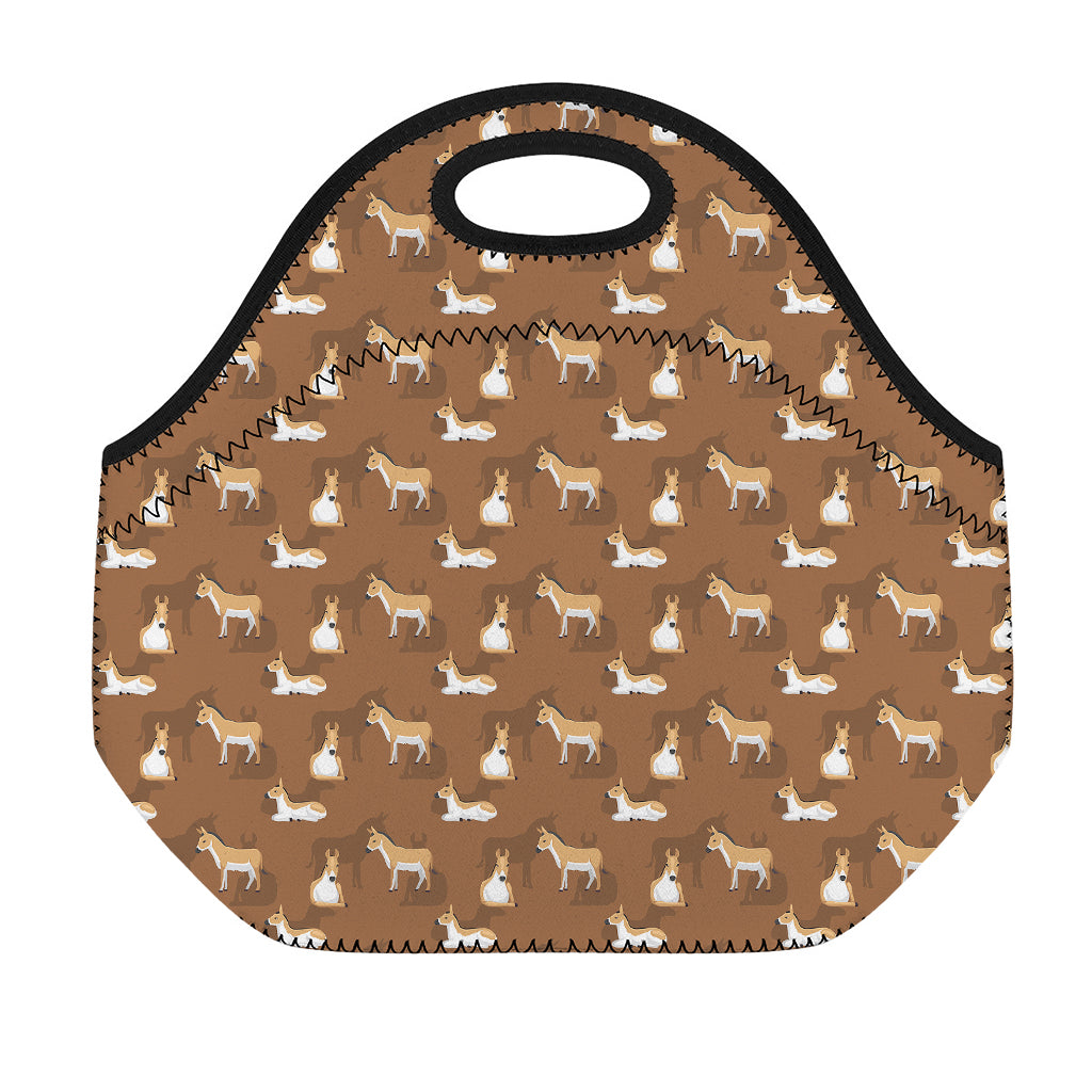 Cartoon Kulan Donkey Pattern Print Neoprene Lunch Bag
