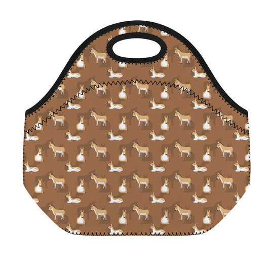 Cartoon Kulan Donkey Pattern Print Neoprene Lunch Bag