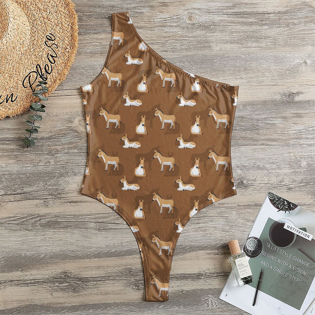 Cartoon Kulan Donkey Pattern Print One Shoulder Bodysuit