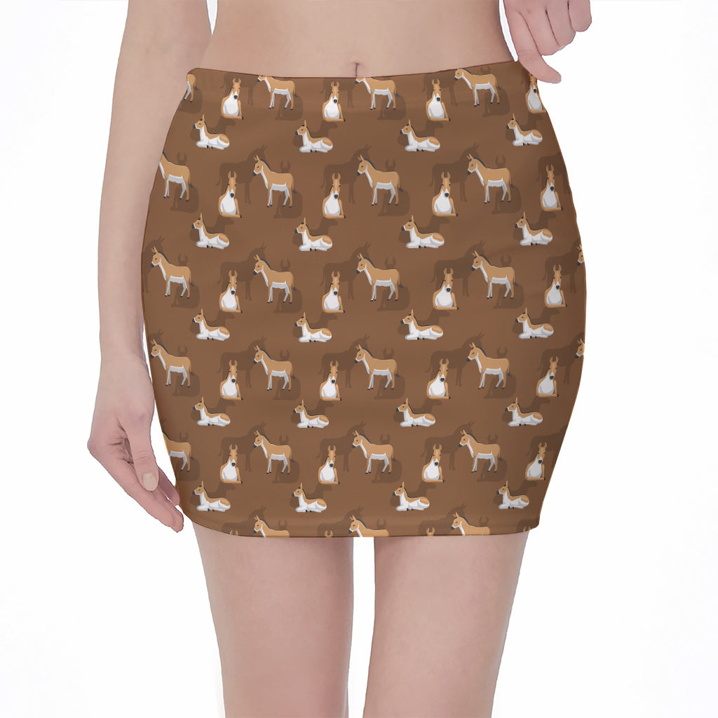 Cartoon Kulan Donkey Pattern Print Pencil Mini Skirt