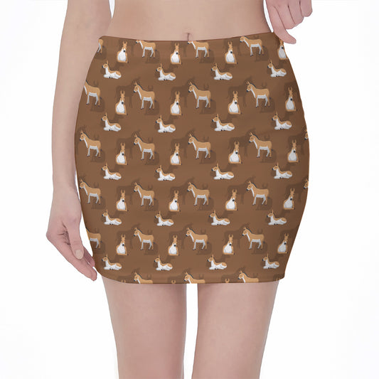 Cartoon Kulan Donkey Pattern Print Pencil Mini Skirt