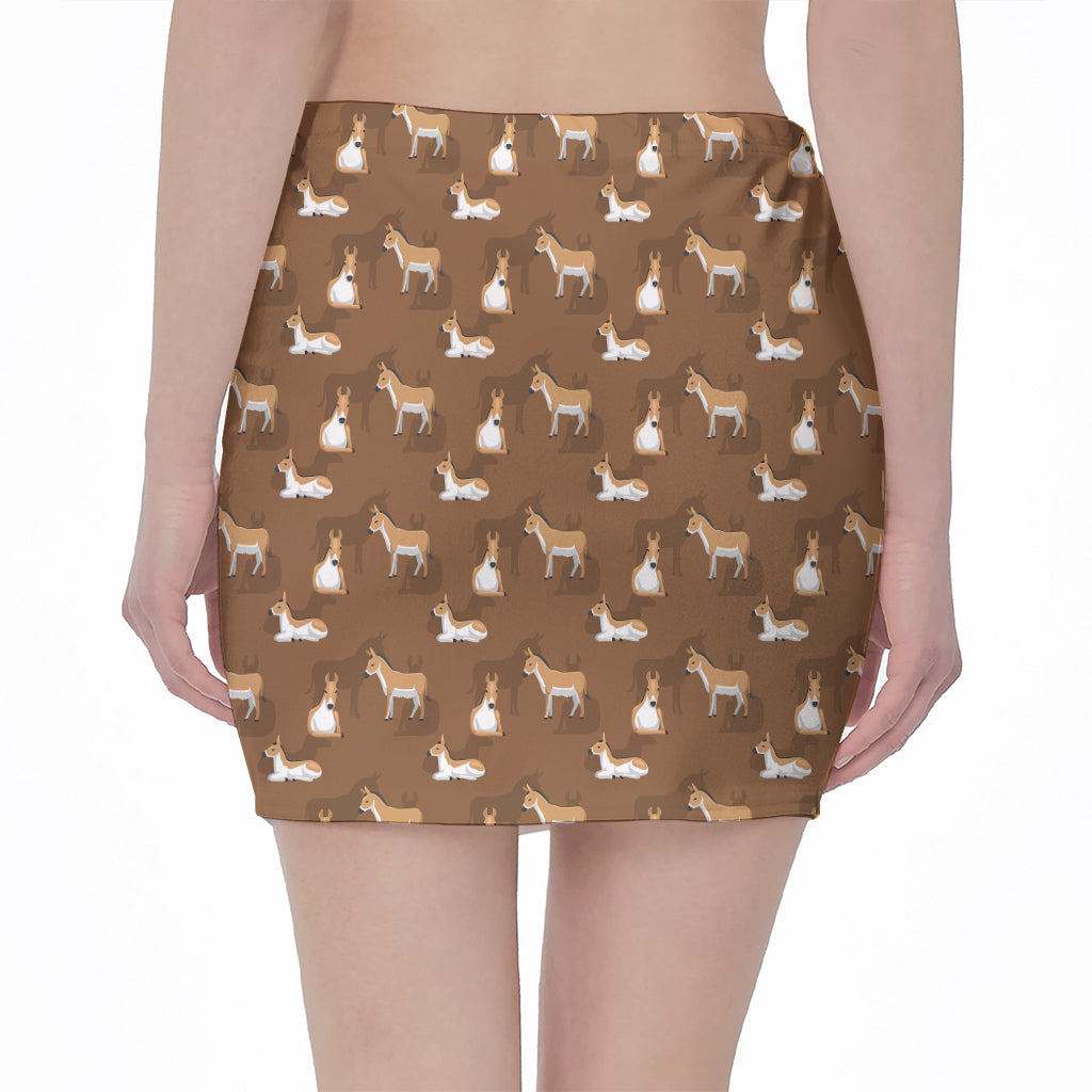 Cartoon Kulan Donkey Pattern Print Pencil Mini Skirt