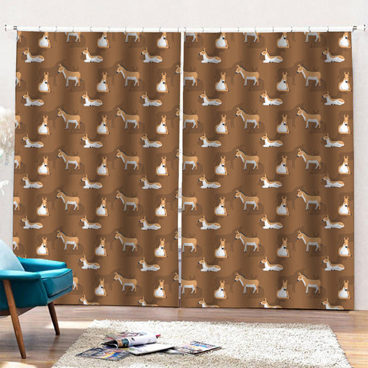 Cartoon Kulan Donkey Pattern Print Pencil Pleat Curtains