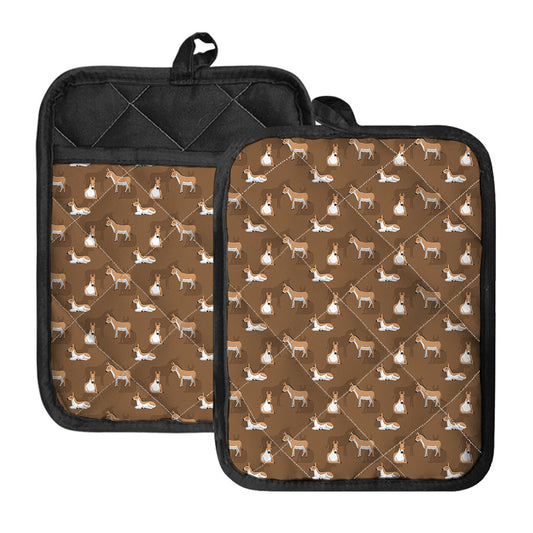 Cartoon Kulan Donkey Pattern Print Pot Holders With Pocket