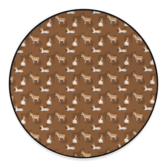 Cartoon Kulan Donkey Pattern Print Round Floor Mat