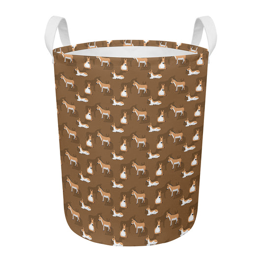 Cartoon Kulan Donkey Pattern Print Round Laundry Basket