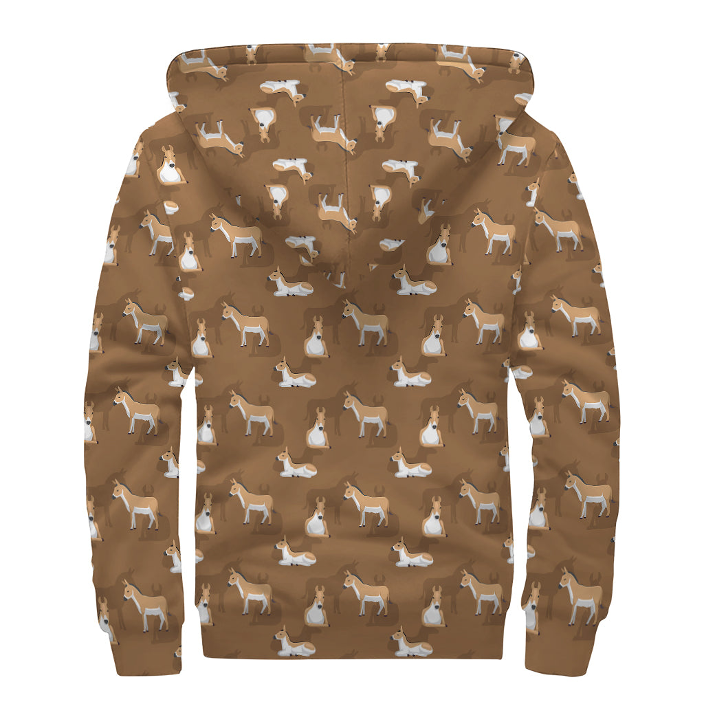 Cartoon Kulan Donkey Pattern Print Sherpa Lined Zip Up Hoodie