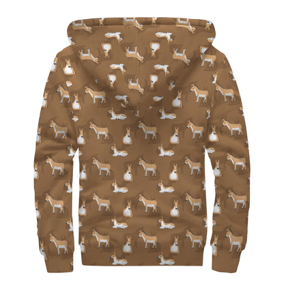 Cartoon Kulan Donkey Pattern Print Sherpa Lined Zip Up Hoodie
