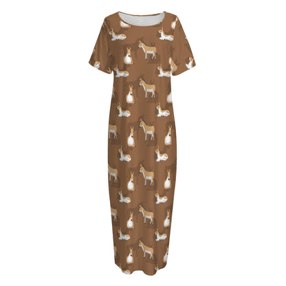 Cartoon Kulan Donkey Pattern Print Short Sleeve Long Nightdress