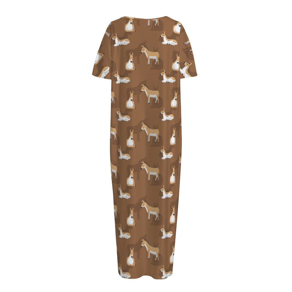 Cartoon Kulan Donkey Pattern Print Short Sleeve Long Nightdress