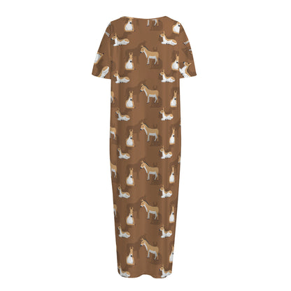 Cartoon Kulan Donkey Pattern Print Short Sleeve Long Nightdress
