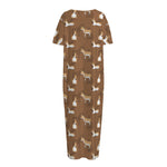 Cartoon Kulan Donkey Pattern Print Short Sleeve Long Nightdress