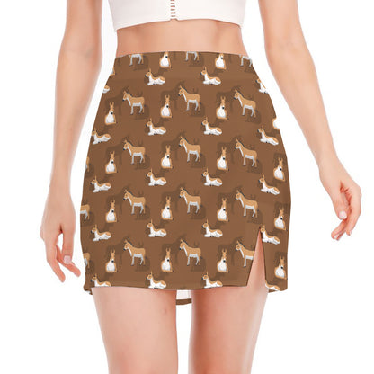 Cartoon Kulan Donkey Pattern Print Side Slit Mini Skirt