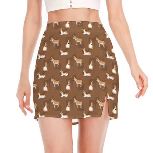 Cartoon Kulan Donkey Pattern Print Side Slit Mini Skirt