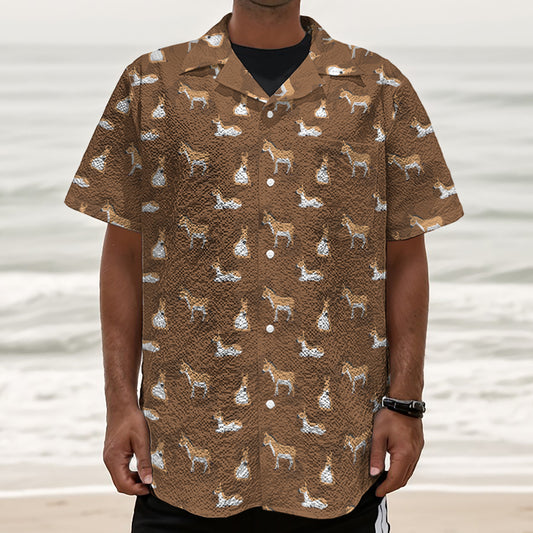 Cartoon Kulan Donkey Pattern Print Textured Short Sleeve Shirt