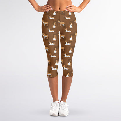 Cartoon Kulan Donkey Pattern Print Women's Capri Leggings