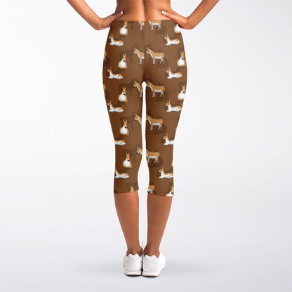Cartoon Kulan Donkey Pattern Print Women's Capri Leggings
