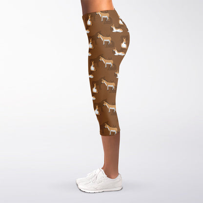 Cartoon Kulan Donkey Pattern Print Women's Capri Leggings