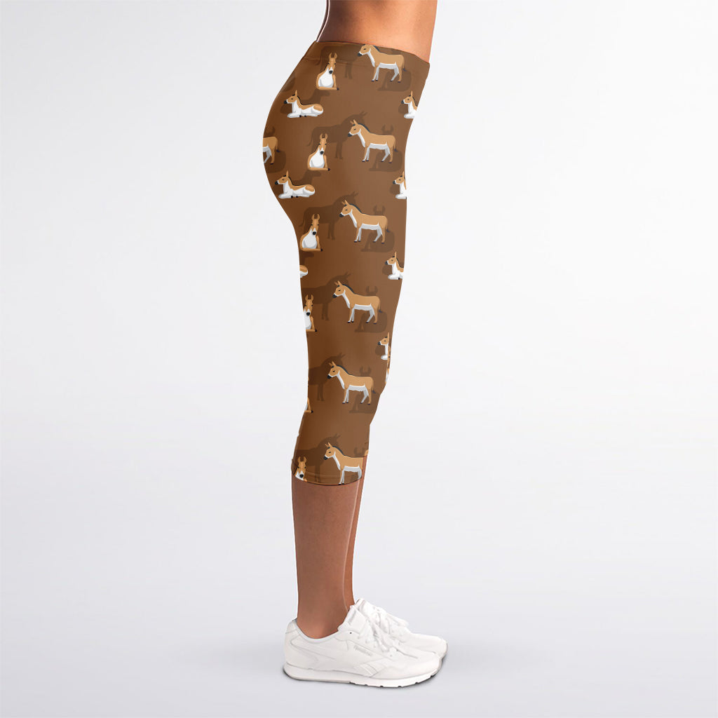 Cartoon Kulan Donkey Pattern Print Women's Capri Leggings