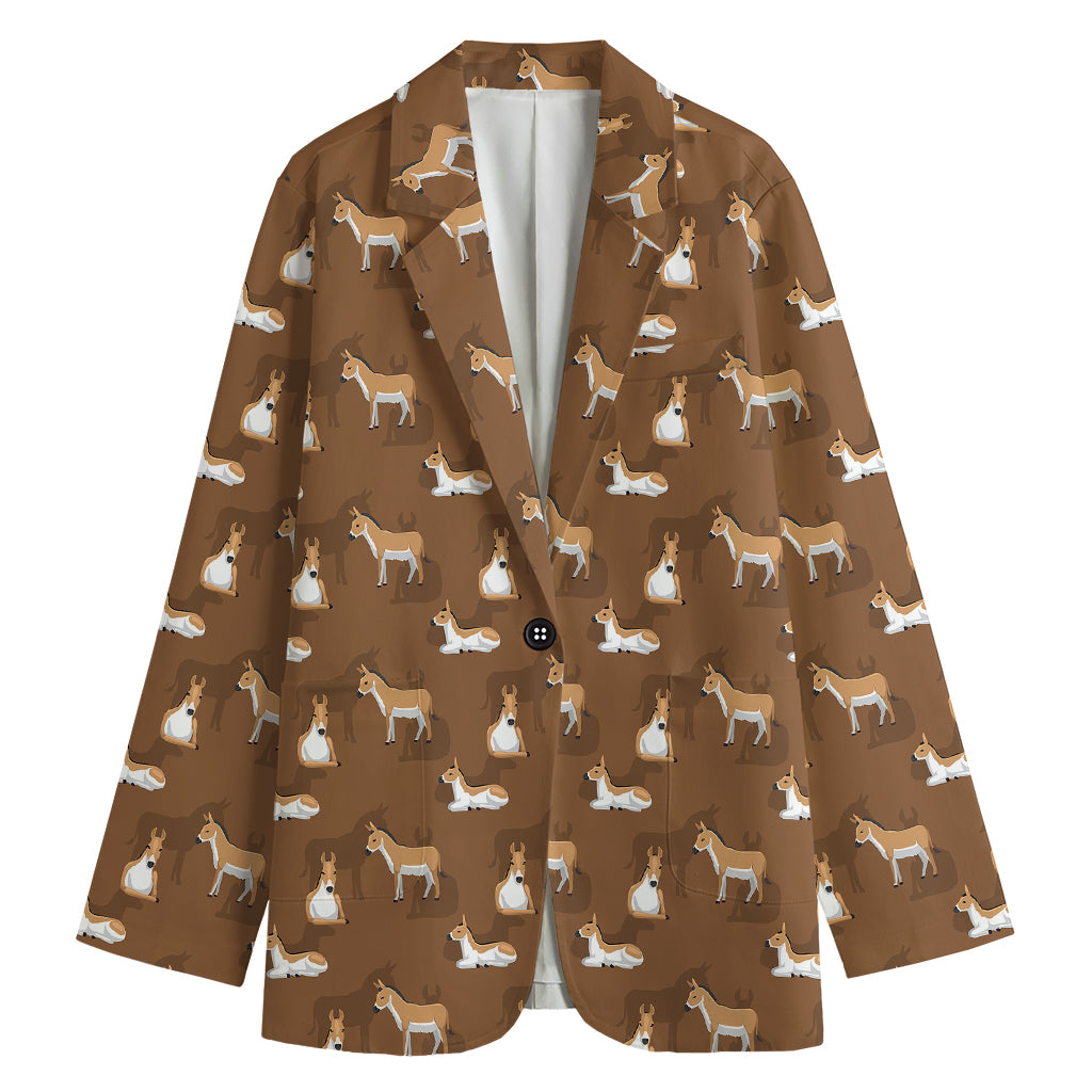 Cartoon Kulan Donkey Pattern Print Women's Cotton Blazer