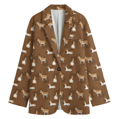 Cartoon Kulan Donkey Pattern Print Women's Cotton Blazer