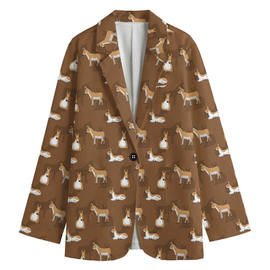 Cartoon Kulan Donkey Pattern Print Women's Cotton Blazer