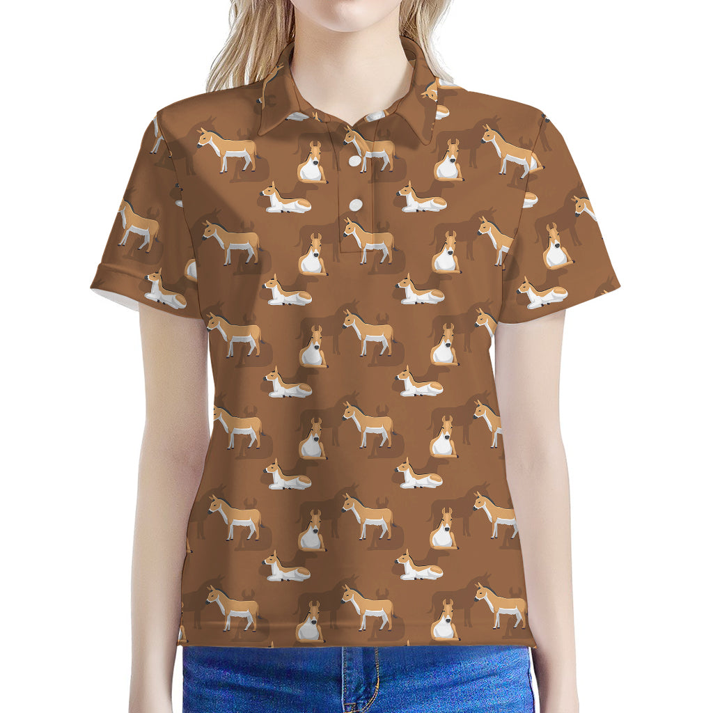 Cartoon Kulan Donkey Pattern Print Women's Polo Shirt