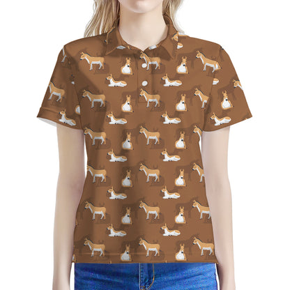 Cartoon Kulan Donkey Pattern Print Women's Polo Shirt