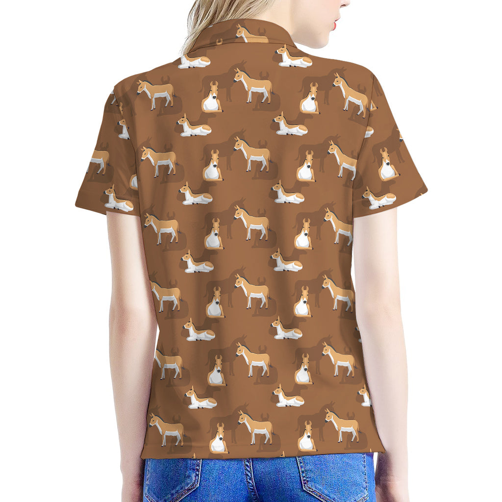 Cartoon Kulan Donkey Pattern Print Women's Polo Shirt