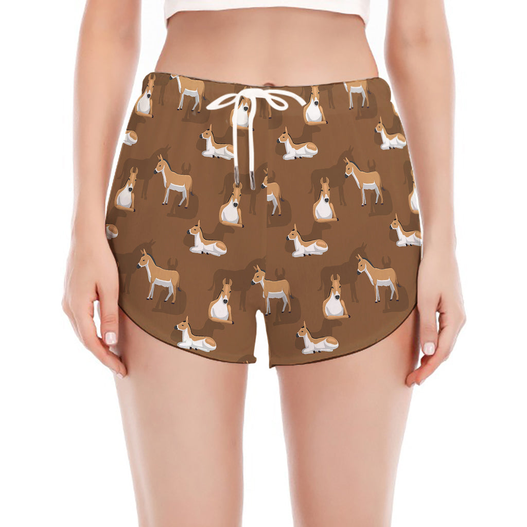 Cartoon Kulan Donkey Pattern Print Women's Split Running Shorts