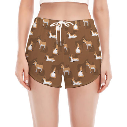Cartoon Kulan Donkey Pattern Print Women's Split Running Shorts