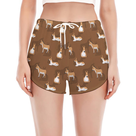 Cartoon Kulan Donkey Pattern Print Women's Split Running Shorts