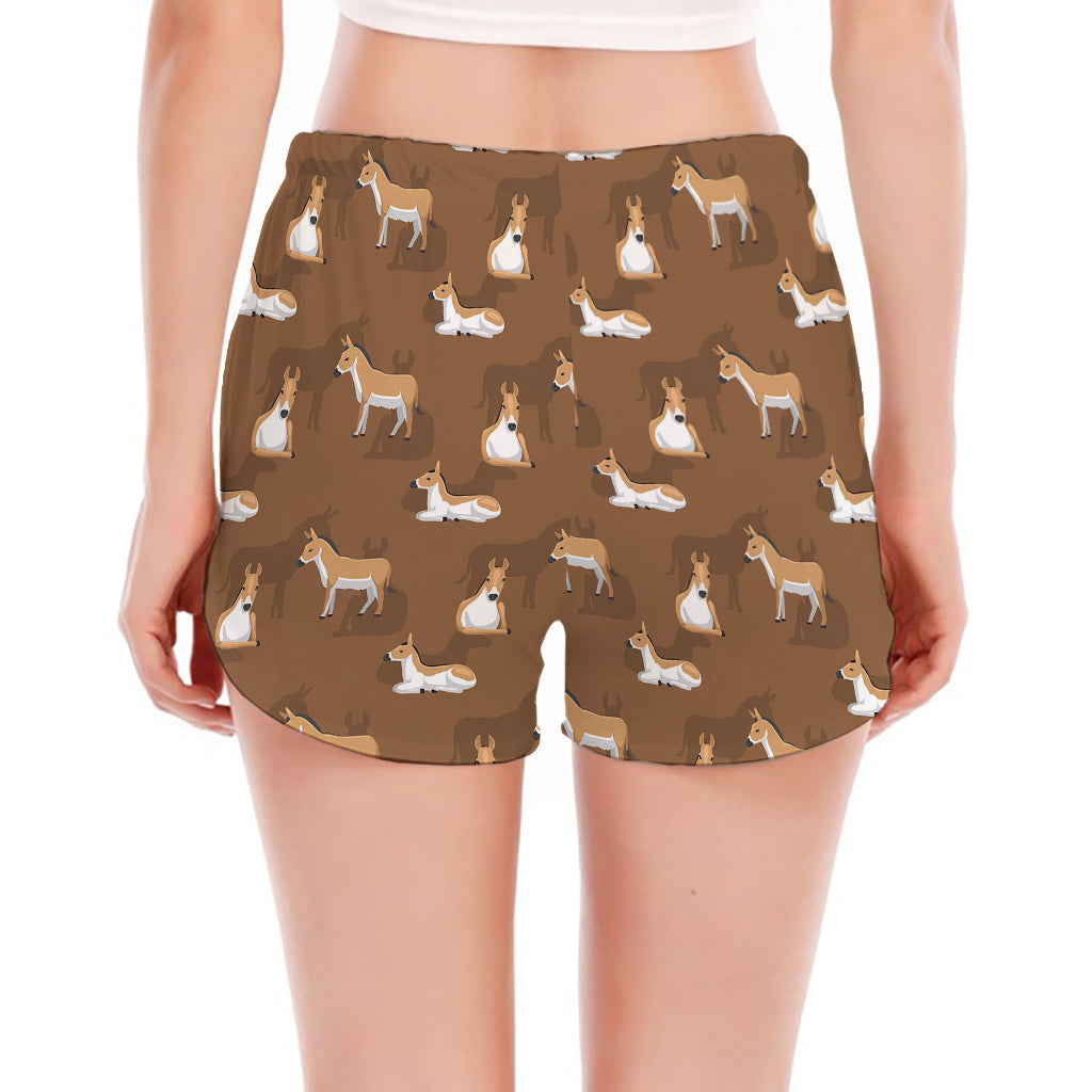 Cartoon Kulan Donkey Pattern Print Women's Split Running Shorts