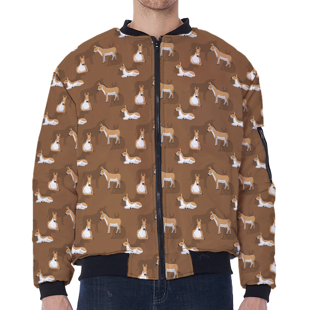Cartoon Kulan Donkey Pattern Print Zip Sleeve Bomber Jacket
