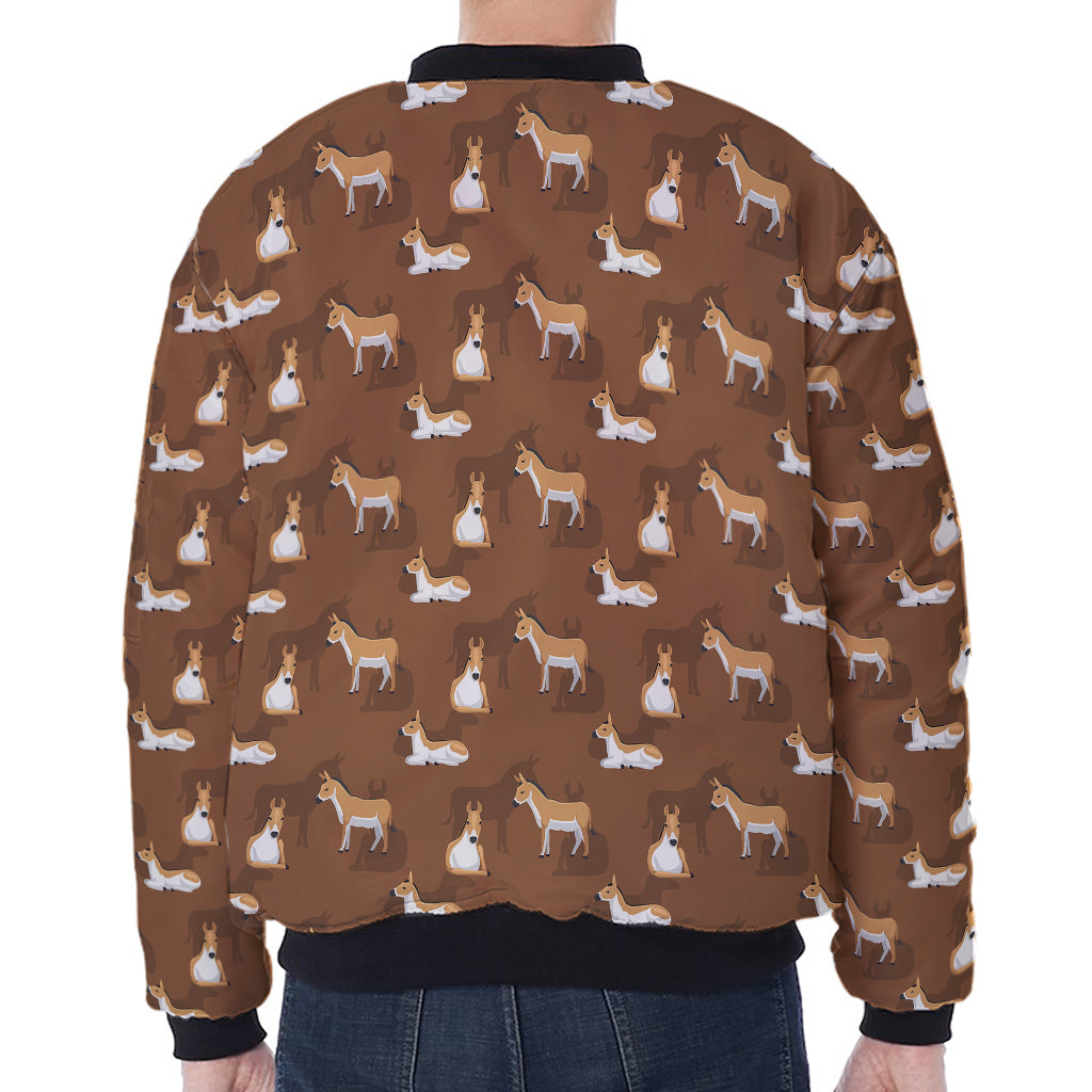 Cartoon Kulan Donkey Pattern Print Zip Sleeve Bomber Jacket