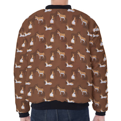 Cartoon Kulan Donkey Pattern Print Zip Sleeve Bomber Jacket