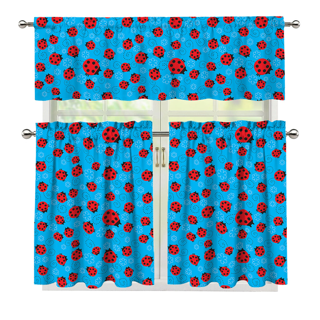 Cartoon Ladybird Pattern Print 3 Piece Kitchen Curtains