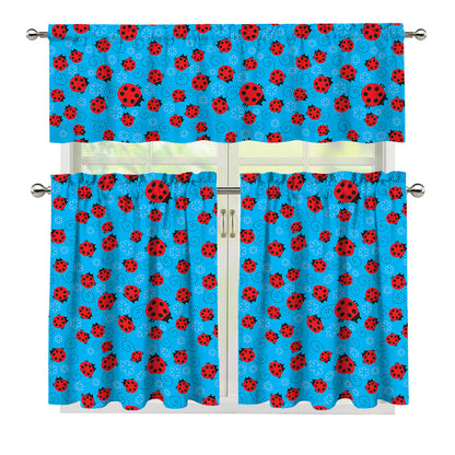 Cartoon Ladybird Pattern Print 3 Piece Kitchen Curtains