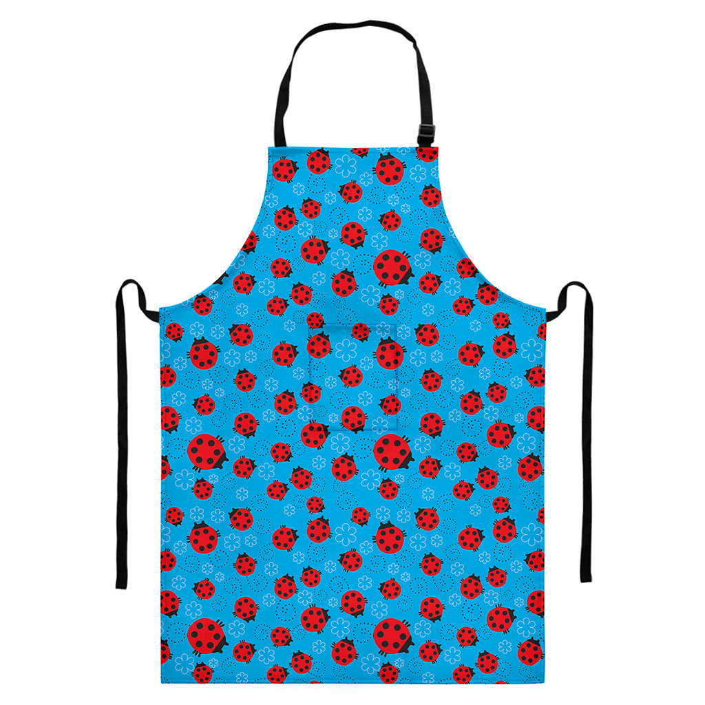 Cartoon Ladybird Pattern Print Bib Apron With Pocket