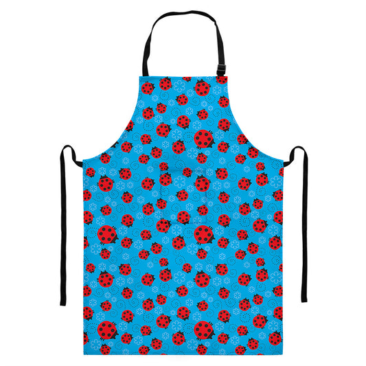 Cartoon Ladybird Pattern Print Bib Apron With Pocket