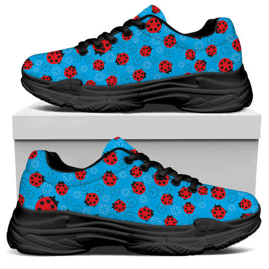 Cartoon Ladybird Pattern Print Black Chunky Shoes
