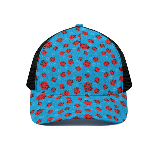 Cartoon Ladybird Pattern Print Black Mesh Trucker Cap