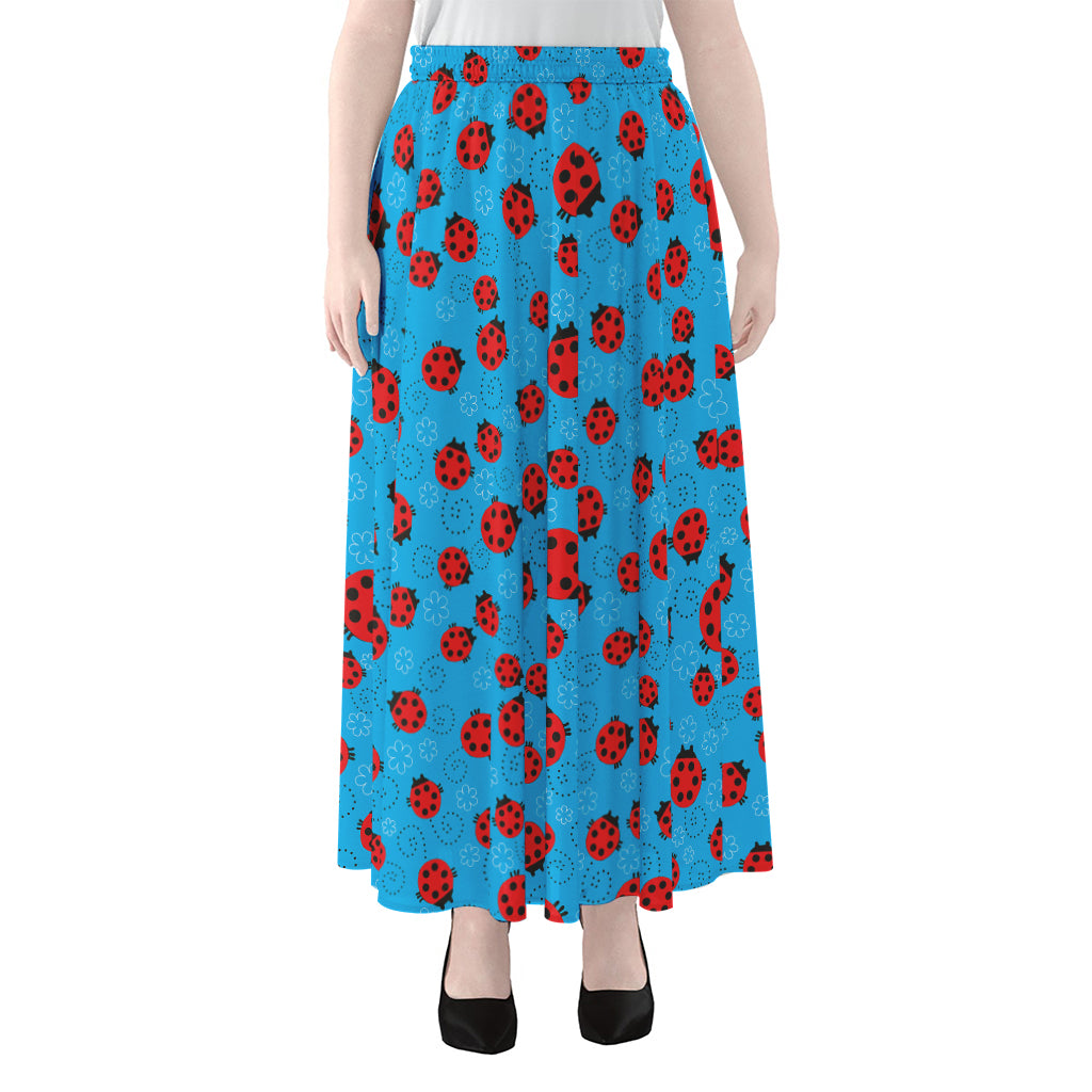 Cartoon Ladybird Pattern Print Chiffon Maxi Skirt