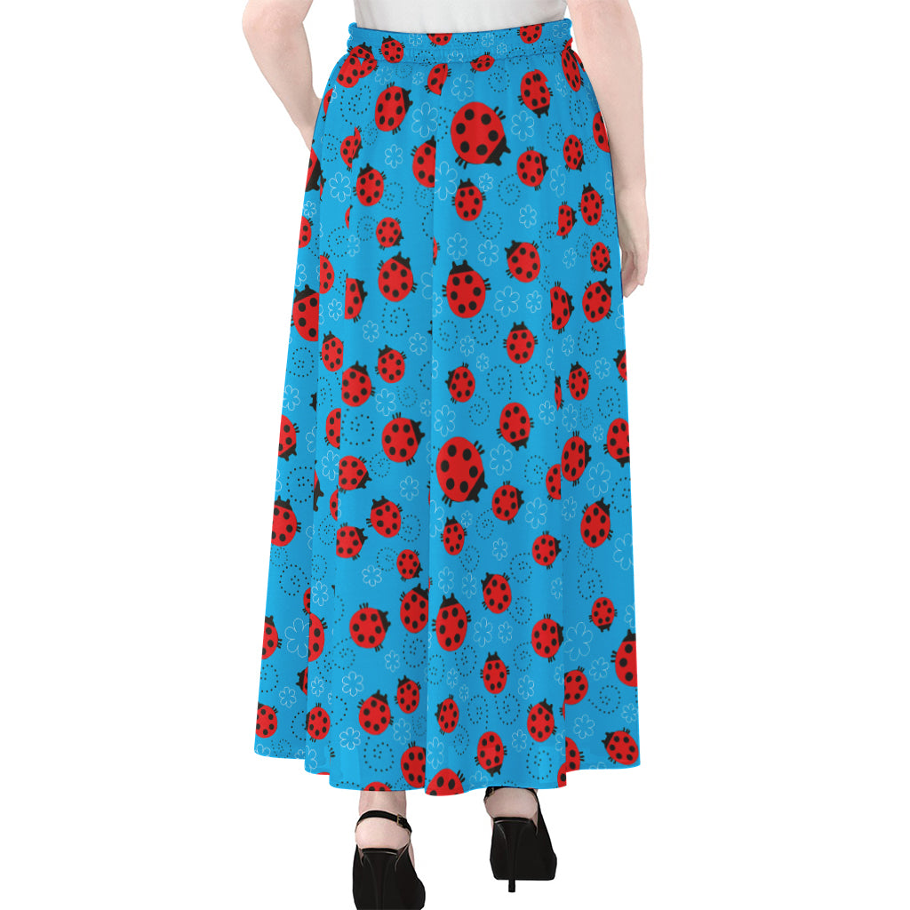 Cartoon Ladybird Pattern Print Chiffon Maxi Skirt