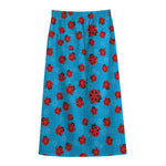 Cartoon Ladybird Pattern Print Cotton Front Slit Maxi Skirt