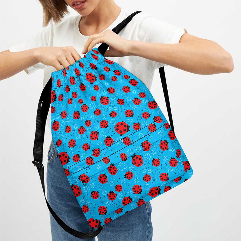 Cartoon Ladybird Pattern Print Drawstring Backpack
