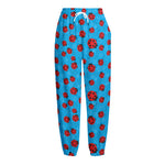 Cartoon Ladybird Pattern Print Fleece Lined Knit Pants