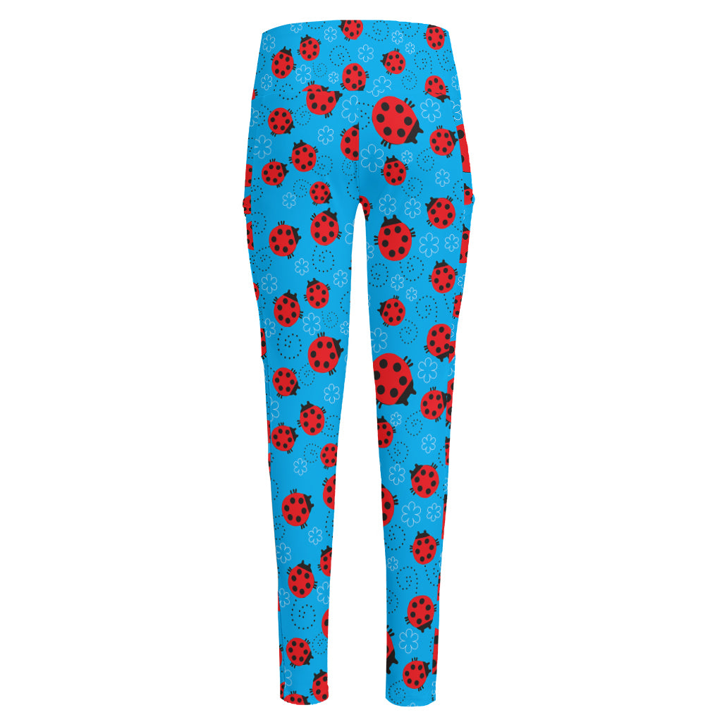 Cartoon Ladybird Pattern Print High-Waisted Pocket Leggings