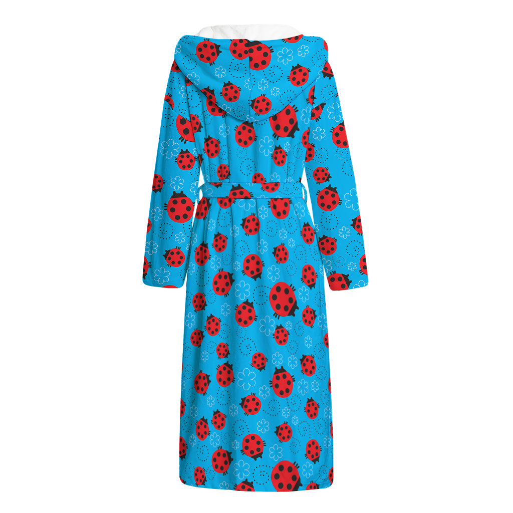 Cartoon Ladybird Pattern Print Hooded Bathrobe