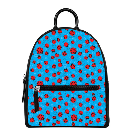 Cartoon Ladybird Pattern Print Leather Backpack